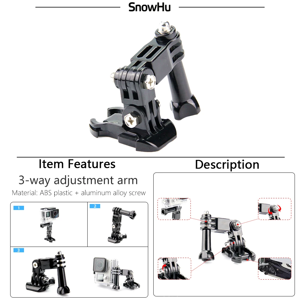 SnowHu для Gopro набор аксессуаров Go Pro Hero 9 8 7 6 5 4 3 2 1 экшн камеры YI 4K H9 SJ4000 SJ5000 GS09|sj4000
