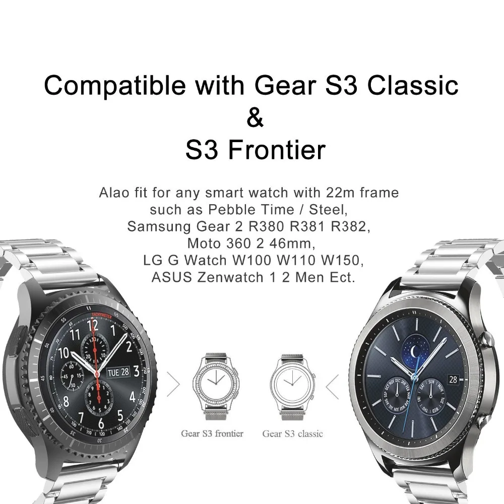 

Ktab Smart Accessories Link Bracelet Watch Band for Samsung Gears S3 22mm Stainless Steel Metal Replacement Smart Watch Band