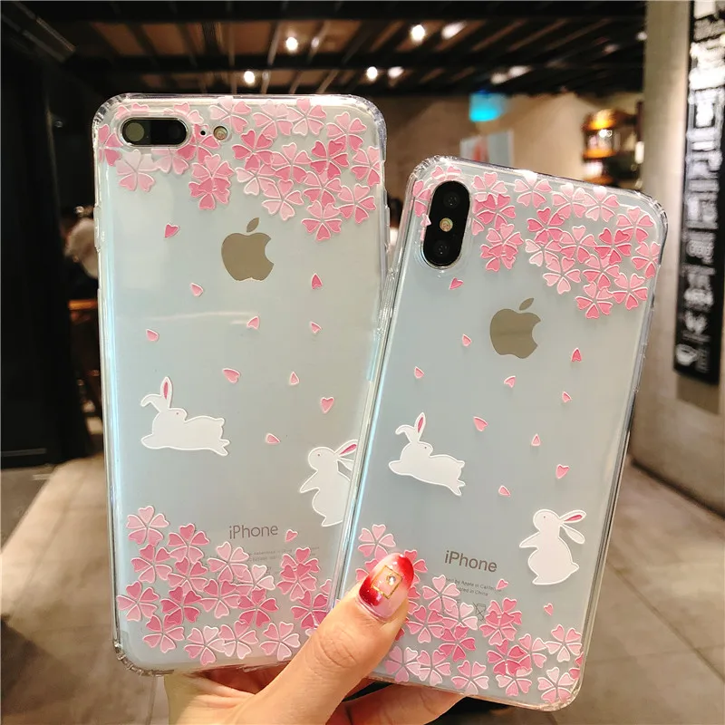 Girlish little fresh petal bunny mobile phone patternTransparent case shell TPU Case for iphone8 7 6 6S PLUS X 5 SE |