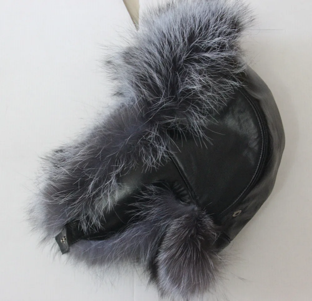 Русская мужская шапка из натурального меха бомбер с лисой Уличная Повседневная