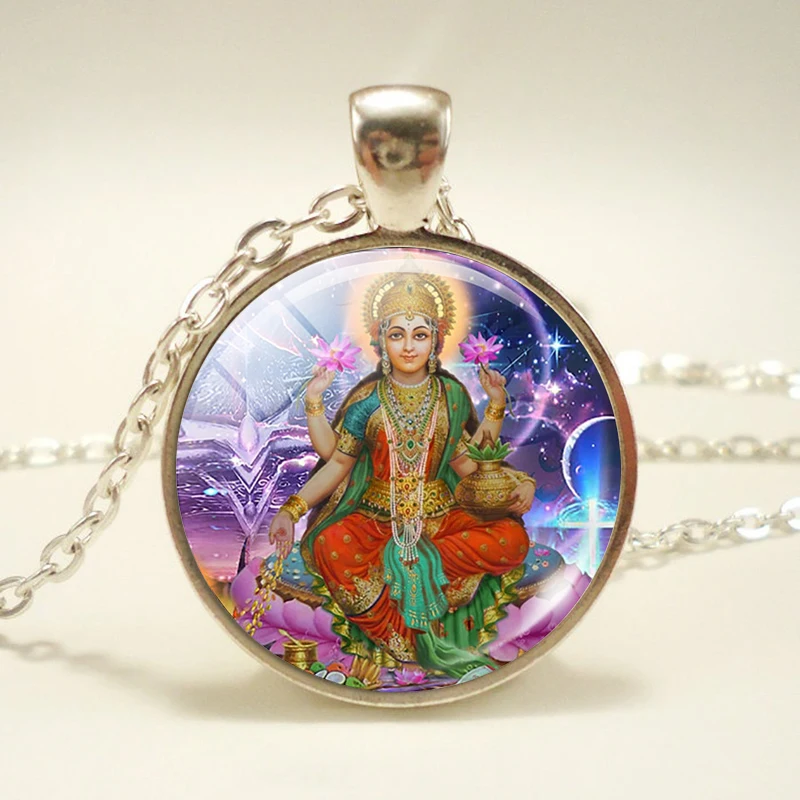 Lakshmi кулон богини ожерелье JewelryLakshmi Hinduism подвеска амулет стеклянный кабошон кулон для него