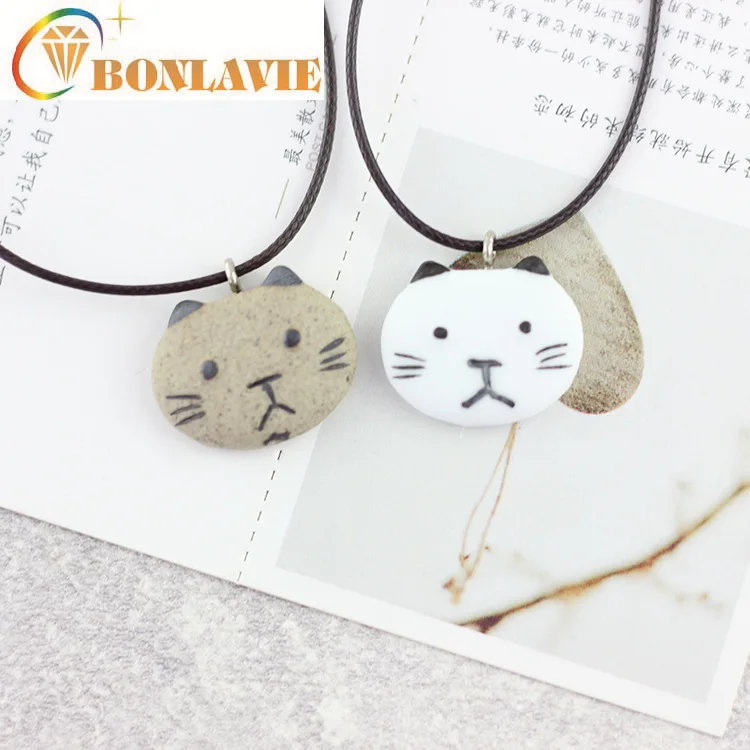 Маленькая кошка милое мультяшное ожерелье белое коричневое керамическое для