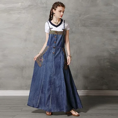 Летнее платье Yuzi. may Boho новые джинсовые женские платья без бретелек однобортные винтажные с вышивкой Vestidos A82171 Vestido - Цвет: Синий