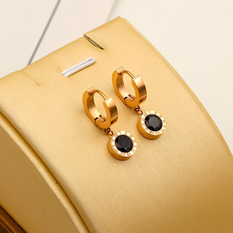 

Fashion Brand Love Round Roman Numerals Crystal Hoop Earrings Rose Gold Color Stainless Steel Women Party Gift