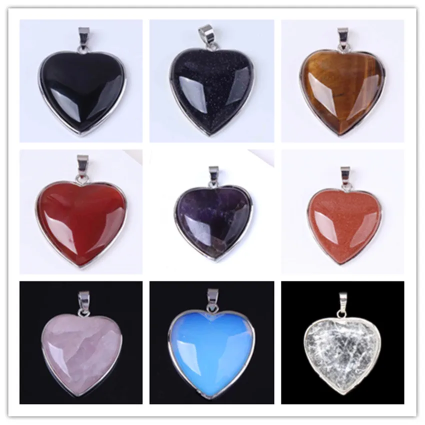 

100-Unique 1 Pcs Silver Plated Love Heart Many Color Quartz Stone Pendant For Anniversary Jewelry