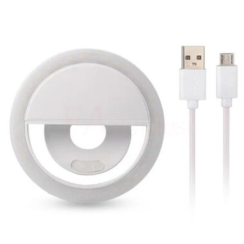 Селфи кольцевой светильник USB зарядка селфи портативная Вспышка светодиодная камера телефон фотография кольцевой светильник для улучшения фотографии для iPhone - Цвет: Белый