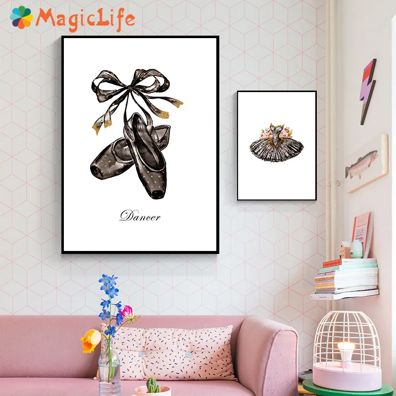 Infantil Fun детство настенное Искусство Холст Живопись балетная обувь юбка плакат ню