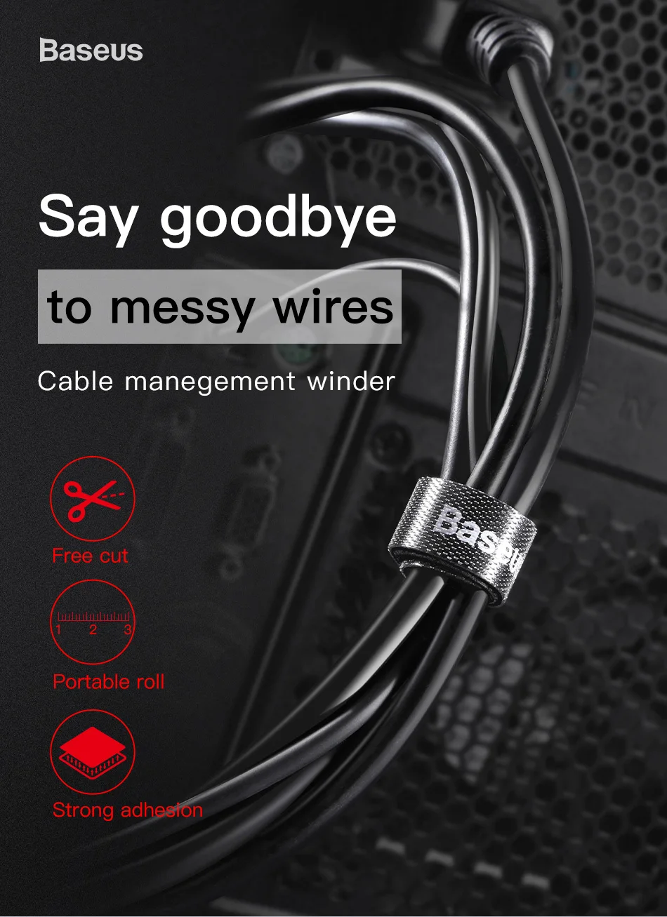 Baseus Кабельный организатор USB устройства для сматывания шнуров для iPhone Lightning/Micro Usb/type c длина кабельный зажим офисный Рабочий стол управление