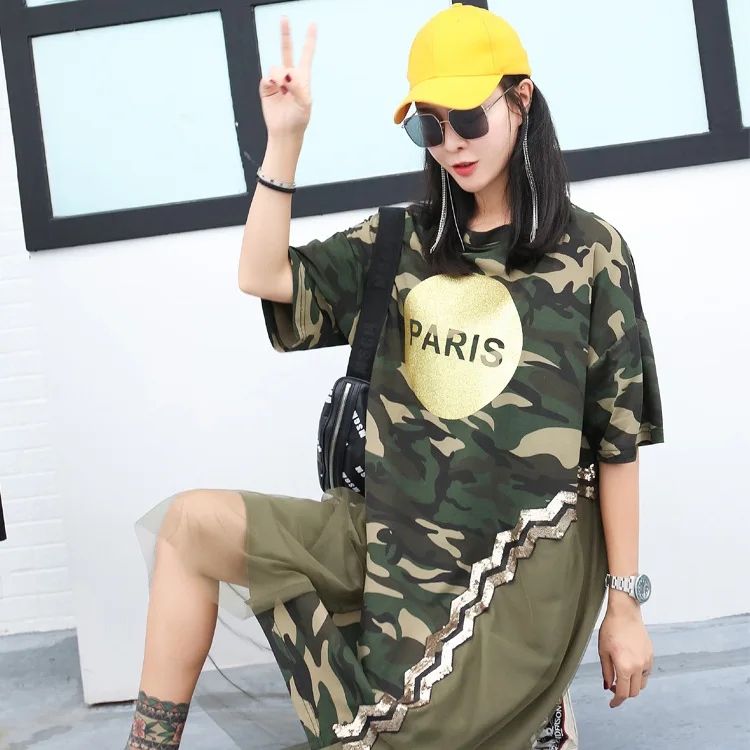 Женское Сетчатое платье до колена Vefadisa камуфляжное с буквенным принтом летнее