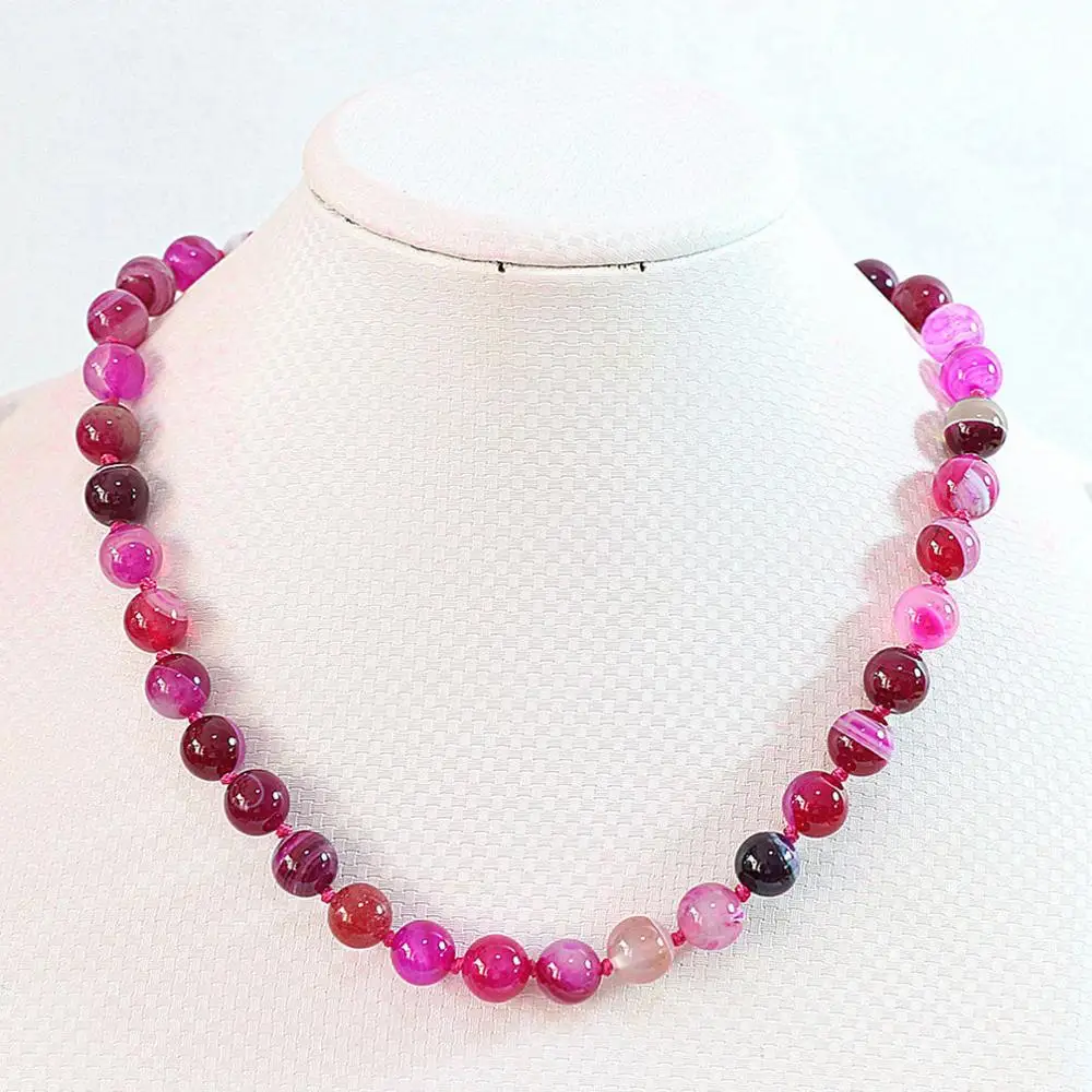 Beautiful 8 mm Rose striped agate gemstone bead necklace 18 &quotAAA jade | Украшения и аксессуары