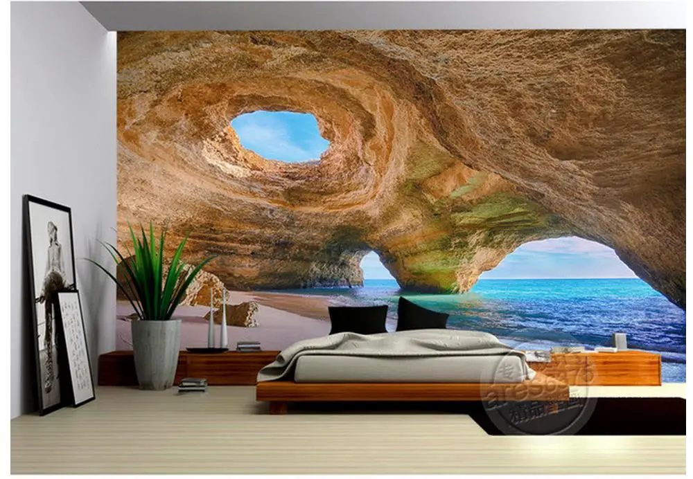 3d обои с пейзажем пейзаж живопись риф пещера картины фото окно Настенные |