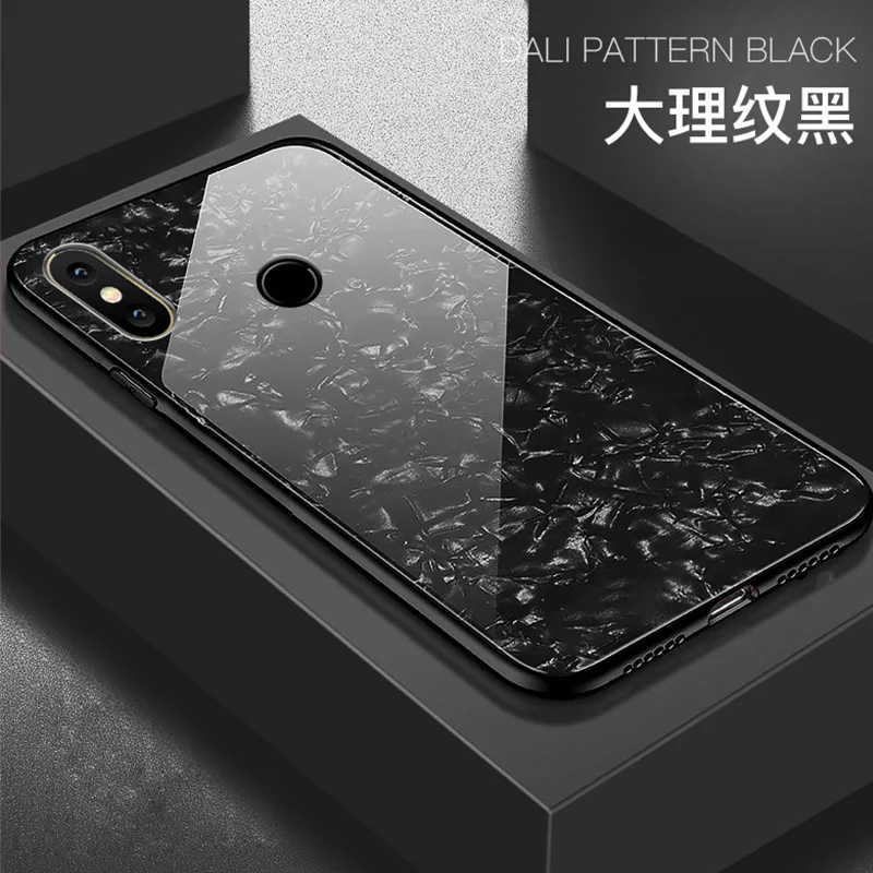 black SemgCeKen Marble bling glass case for xiaomi redmi s2 y2 note 6 7 pro 7S note6 note7 luxury original shell phone back cover etui - Цвет: black