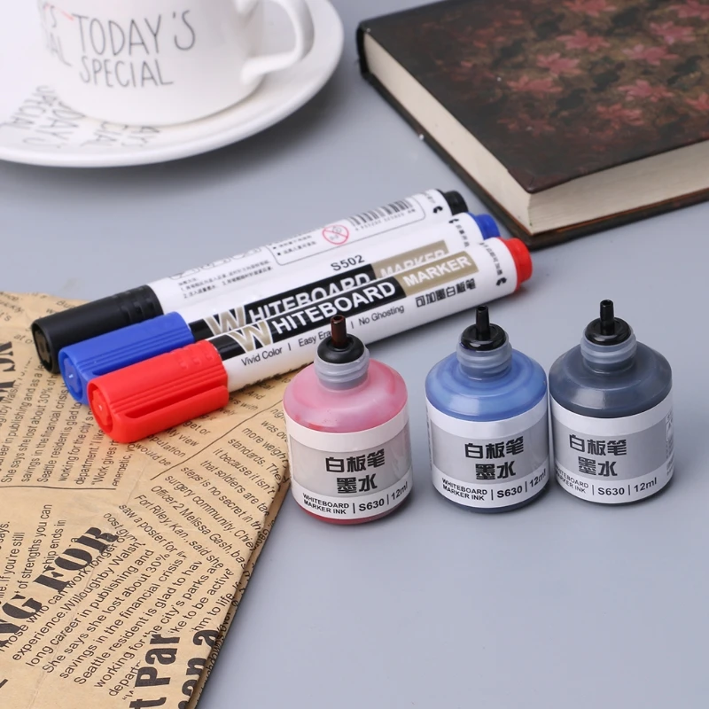 

12ml Refill Ink For Refilling Inks Whiteboard Marker Pen Black Red Blue 3 Colors