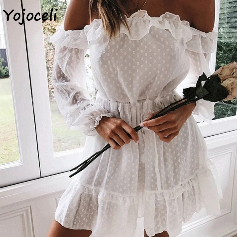 Женское жаккардовое платье с оборками Yojoceli Осеннее короткое мини открытыми