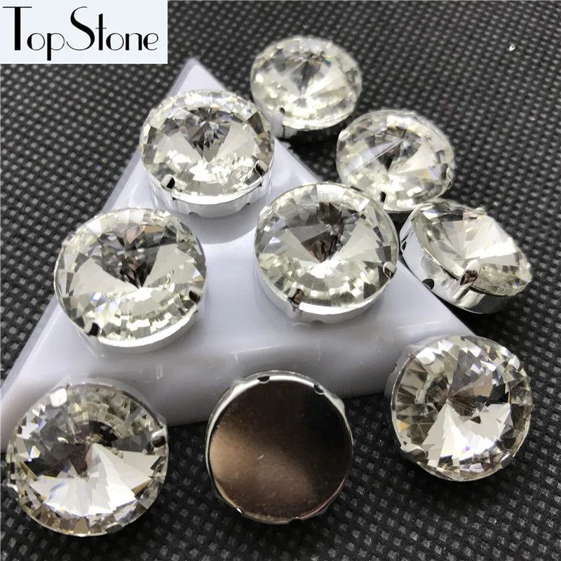 Topstone кристально чистые модные Rivoli Камни с металлическим клеем 6 8 10 12 14 16 18 мм