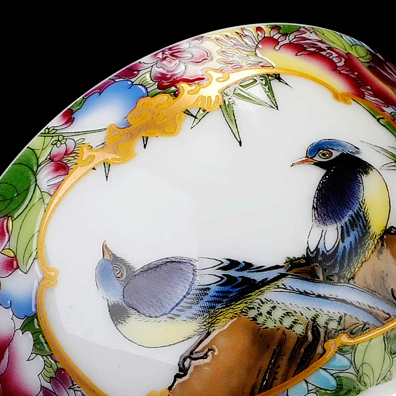 80ml Jingdezhen Porcelain Vintage Color Enamel Flower Birds Teacup Kung Fu Tea Set Master cup Bowl Cup and Saucers Drinkware | Дом и сад