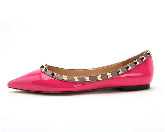 2017 Женщина Балетки Обувь Из Натуральной Кожи Заклепки Острым Носом Случайные