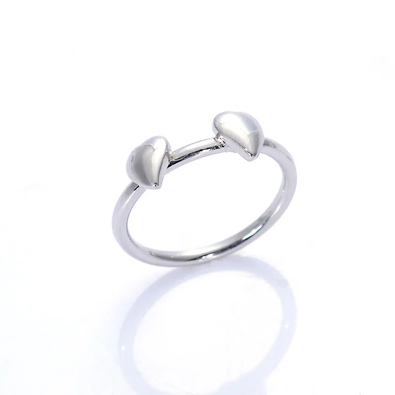 Позолоченные серебряные простые кольца с двойным сердечком для