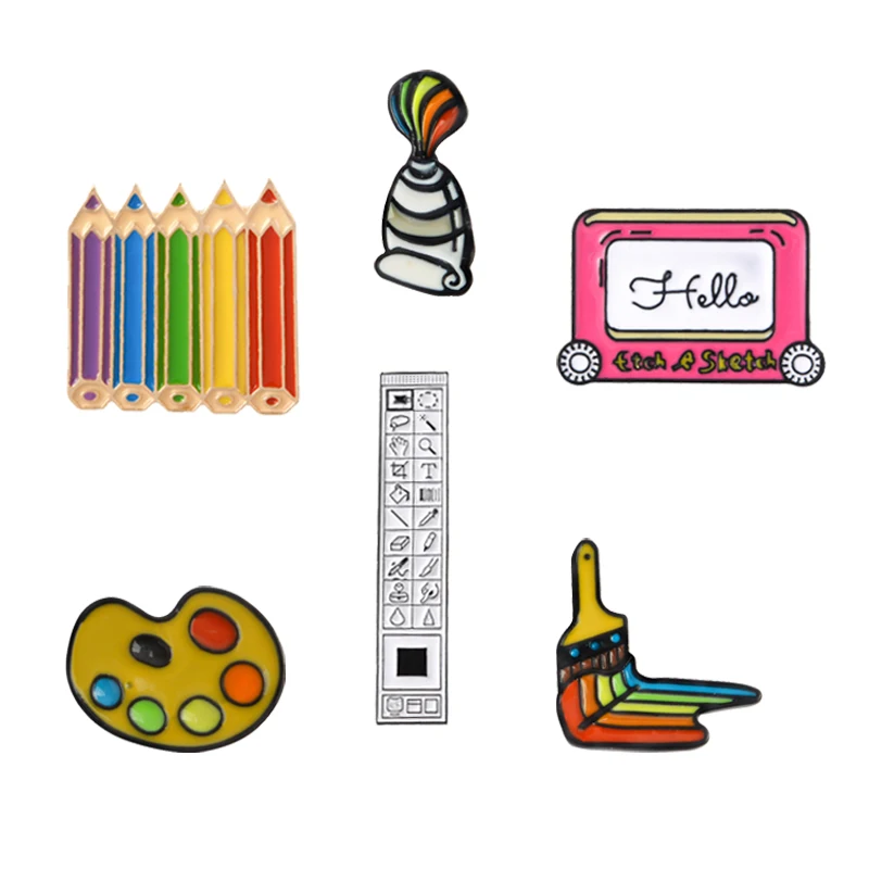 

Painting tools Pins Brooches Sketch Board Colored Pencils PS Toolbar Pigment Palette Brush Enamel Pin Badge Gift for children