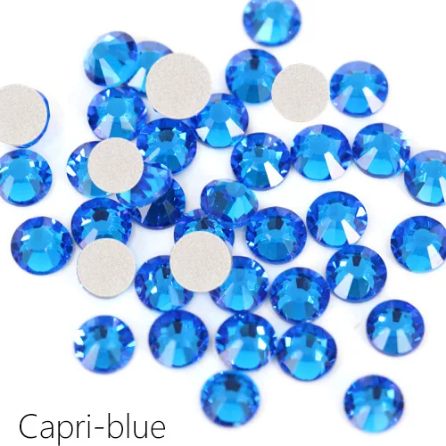 Capri-blue 1440 шт блестящие стразы с кристаллами SS3 до SS34, не Горячие Стразы с плоской задней стороной для клея одежды, камень для дизайна ногтей B0993 - Цвет: Capri-blue