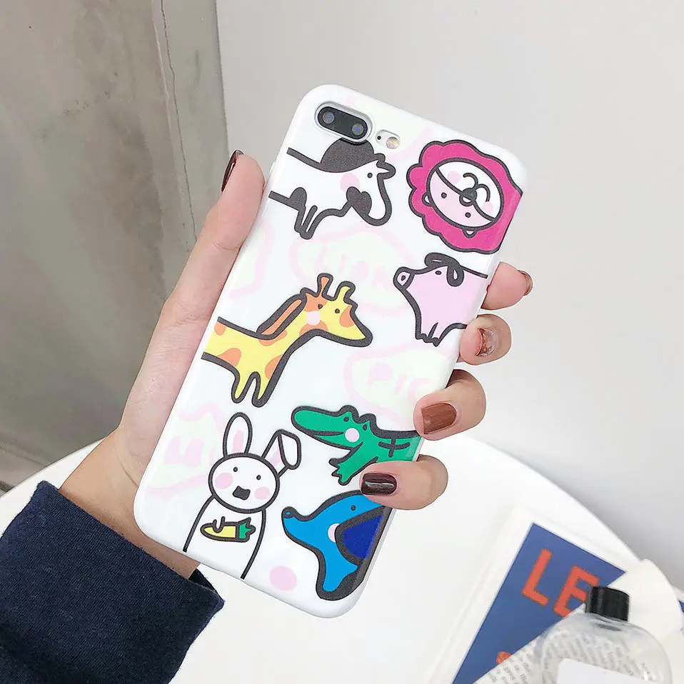 Чехлы для телефонов с милым рисунком животных iPhone X 6 S Чехол Capa Fundas 7 8 Plus