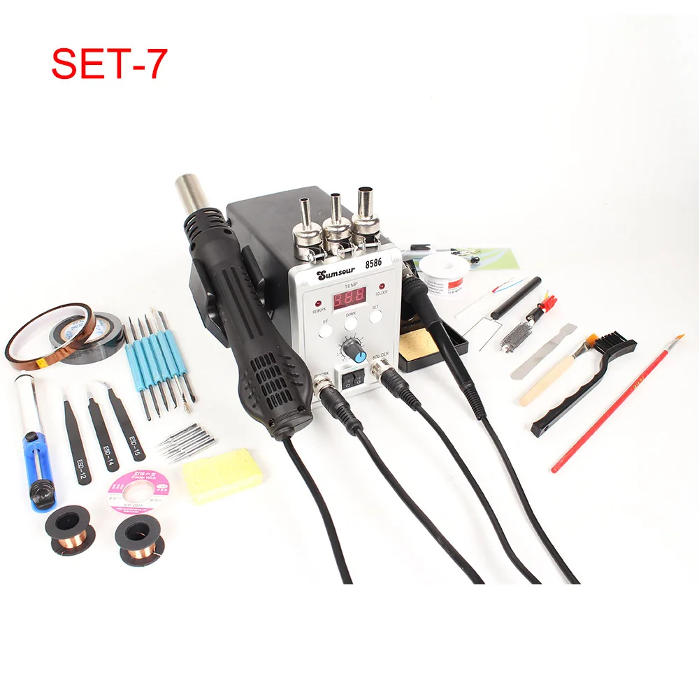 SET-7 Паяльная станция 8586 2в1 Электрический паяльник фена SMD паяльная пайка сварочный аппарат ремонтный набор инструментов - Цвет: SET-7