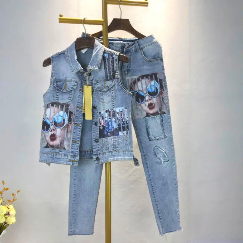 Женские джинсы с высокой талией летние новые модные рваные карандаш бисером и