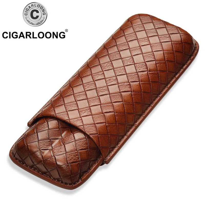Портсигар CIGARLOONG дорожная портативная сигара футляр для коробки хранения сигарет вмещает 2 сигары кожаной CP-1016 - Цвет: Хаки