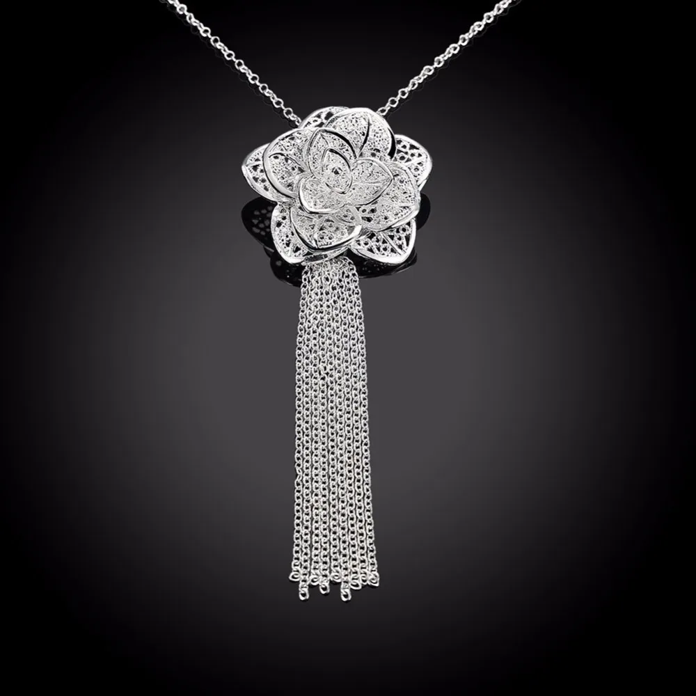 Big silver pendant necklace contracted roses (with no chain) P318 | Украшения и аксессуары