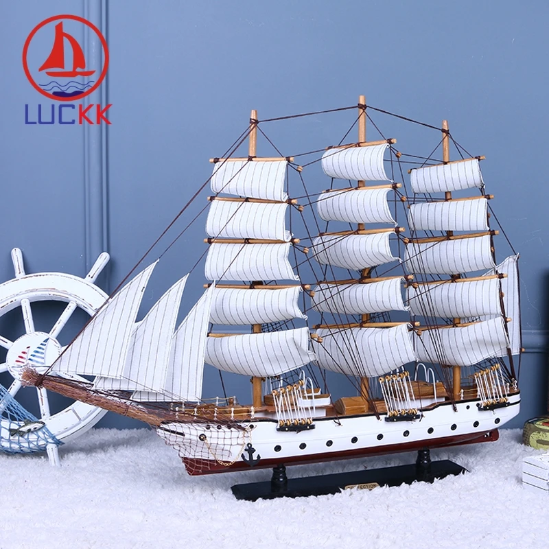 

LUCKK 80 CM Dark Red DIY Wooden Model Ships Sailboat With Nets Mediterranean Style Home Decoration Crafts Free Shipping 97119A