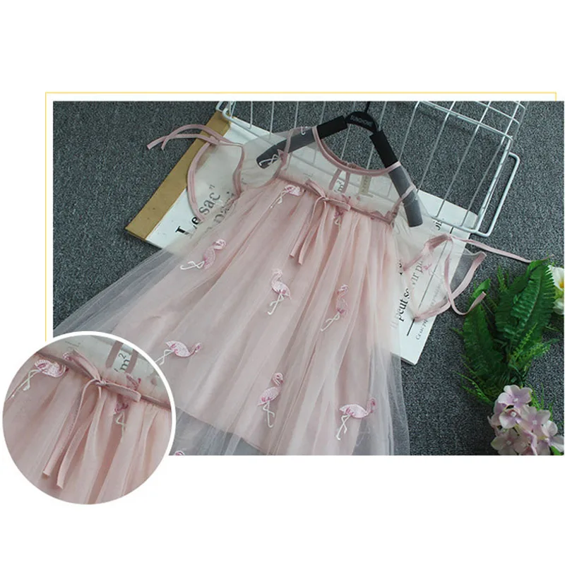 Girls Dresses 2020 Summer New Children's Wear Sweet Belt Flamingo Mesh Yarn Foreign Princess Fluffy Dress | Детская одежда и