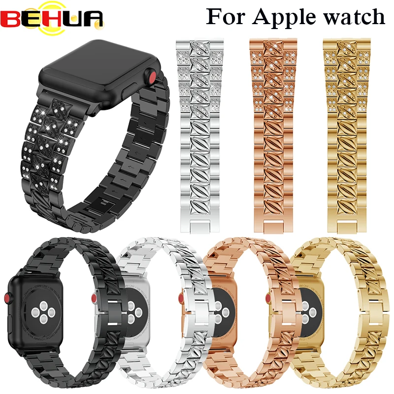 Стильный ремешок со стразами для Apple Watch 38 мм 42 40 44 сменные полосы из нержавеющей
