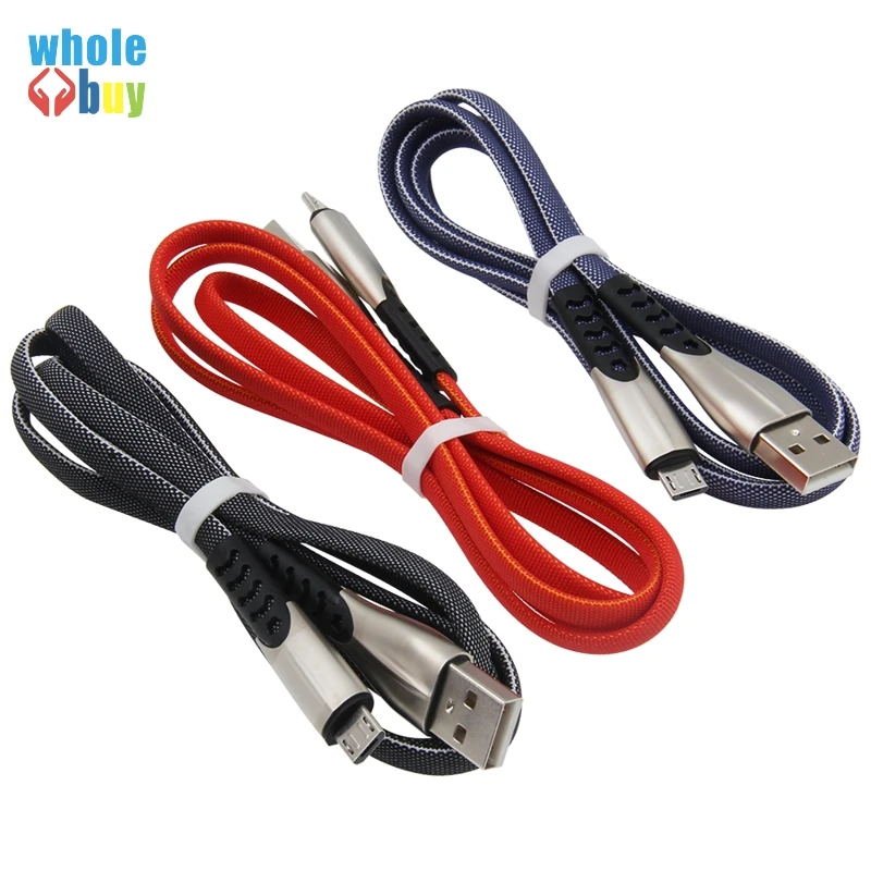 500 шт./лот 1 м Micro USB телефонный кабель из цинкового сплава плоский плетеный прочный