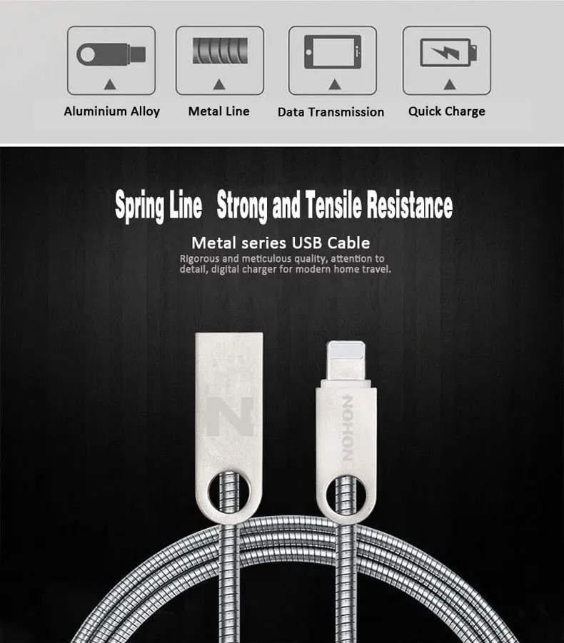 Металлический 8-контактный usb-кабель NOHON для iphone 8, 7 Plus, 6 S, 5, 5S, 6, 6 Plus, Apple, iPad Mini, 2,0 A, кабели для быстрой зарядки и синхронизации данных