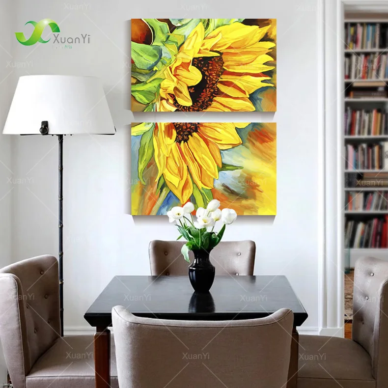 

2 панели, подсолнечное масло, картина, Куадрос, холст, художественная Настенная роспись, цветок для гостиной, без рамки, PR125