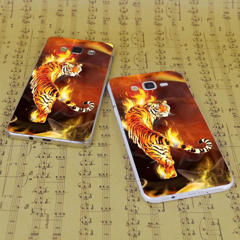B4023 Тигр Круглый Охватило Пламя Прозрачный PC Hard Case Cover Для Samsung Galaxy J 3 5 7 8 9 2016 GRAND 2