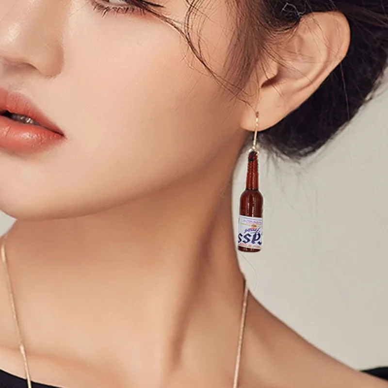 Lifelike Resin Bottle Dangle Earrings Women Fashion Jewelry Accessory