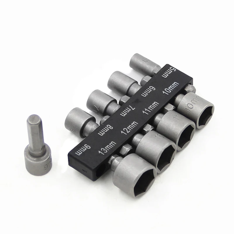 

9Pcs 1/4" Hex Shank Power Nut Driver Drill Bit Metric Socket Wrench Screw 5-13mm Magnetic Nut Driver Set Socket Adapter