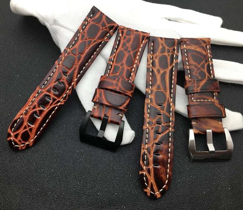Brand quality rock grain real Genuine leather Watchband 24mm Watch Band For Panerai strap for PAM111/386/441 Buckle 44m tools | Наручные