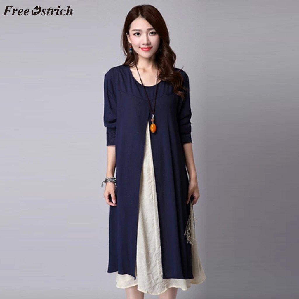 Бесплатная страусиное женское однотонное платье из чистого хлопка и льна с