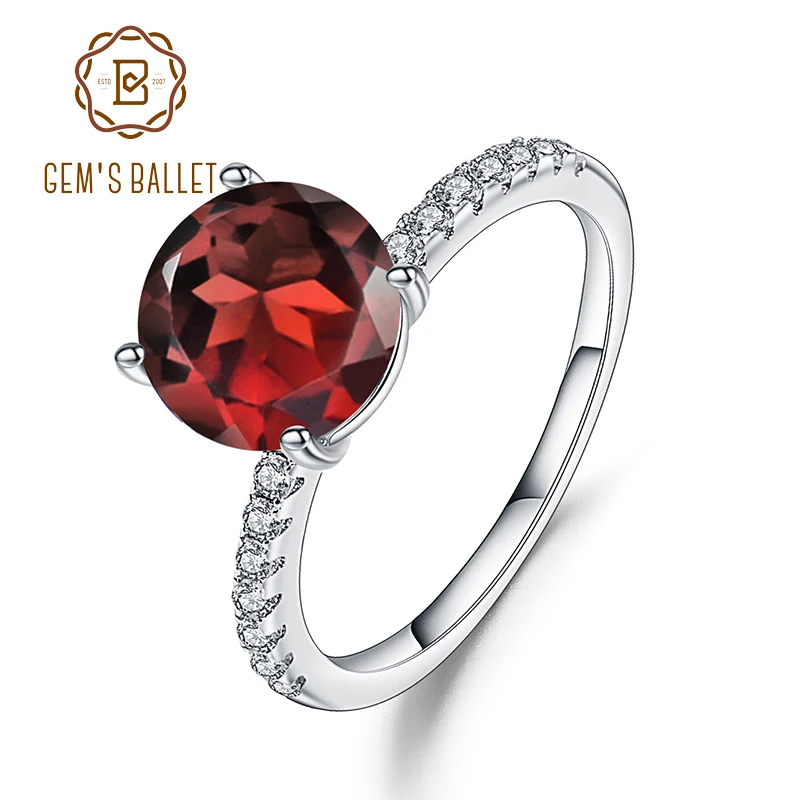 Gem's Ballet 3.15Ct Natural Red Garnet Wedding Band Ring 925 Sterling Silver Solitaire Engagement Rings For Women Fine Jewelry |