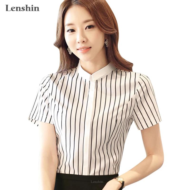 Элегантная модная летняя полосатая рубашка Lenshin с коротким рукавом Женская