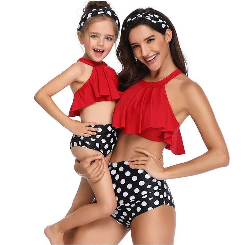 Купальник с оборками для мамы и ребенка купальник из двух предметов винтажным