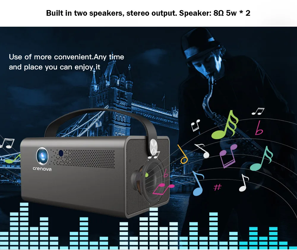 CRENOVA Newest DLP Laser Projector With 5G WIFI Home Theater Movie Video LED Projector Support 4K Video 600 Ansi Lumens