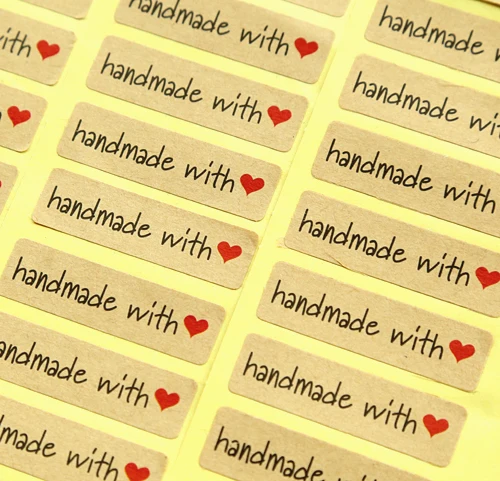 100 шт./лот серия печати «ручная работа с любовью», наклейки для упаковки подарков (искусственная кожа)