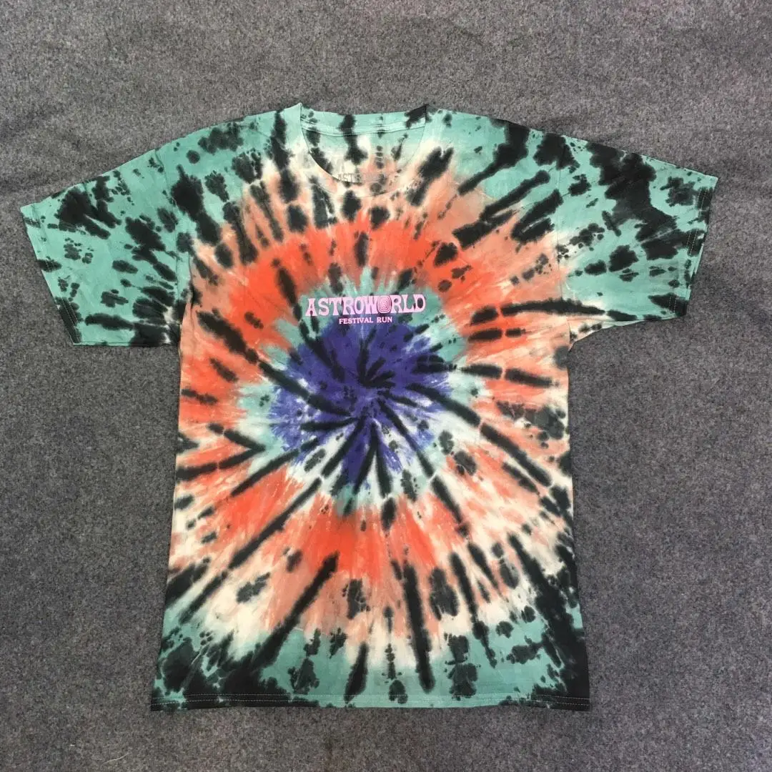 19SS Трэвиса Скотта астромира футболка 1:1 высокое качество инопланетянин Tie Dye футболка уличного рынка хип-хоп Astroworld футболка