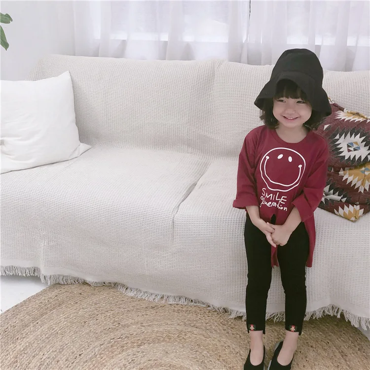 New Arrival Girls Blouse Irregular Cartoon Smiley Face Cotton Red/Black Shirt The Autumn For 1-6T Baby Children's Clothing | Детская