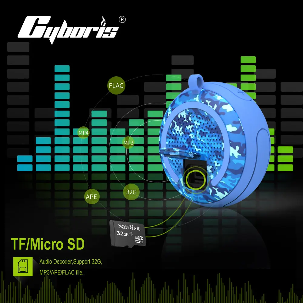 Cyboris Водонепроницаемая на плаву IPX7 5W Внешняя портативная мини-колонка Bluetooth для открытого воздуха TWS для плавания Беспроводная со встроенным микрофоном/TF/Aux.