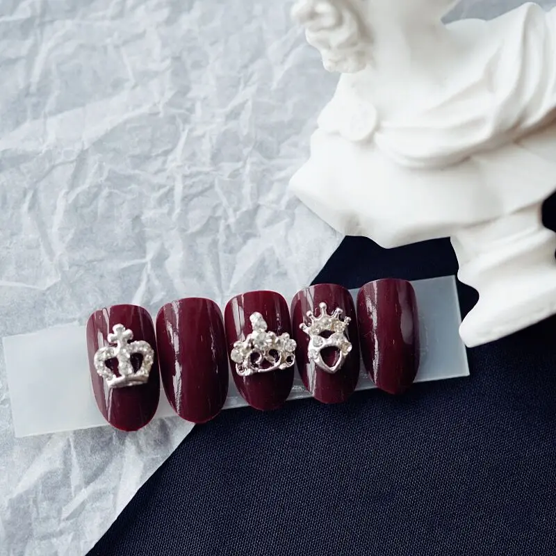 Limited black or red pure color series with diamond decoration 3d fake nails Bride cute full nail tips Punk style false | Красота и