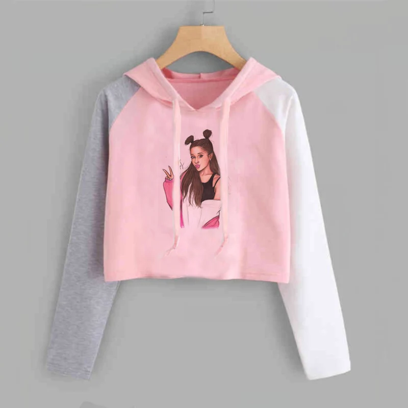 pink 6 Ariana Grande, укороченный топ с капюшоном, Женская Толстовка без слез, толстовка с надписью «Thank U Next Imagine Yuh», весенне-осенняя укороченная одежда - Цвет: pink 6